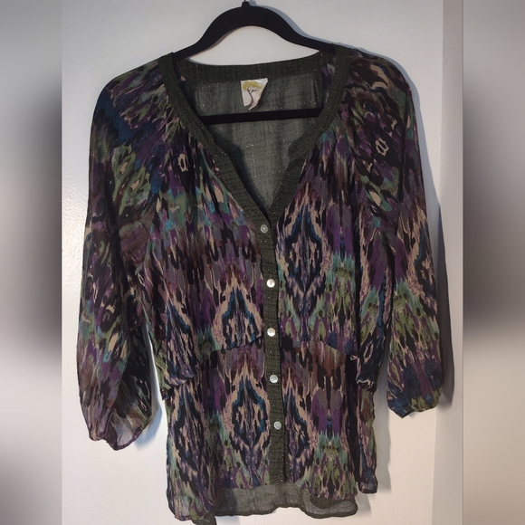 Fig And Flower AnthropologyMulticolor Sheer Women's Top Size Lg #575 - Picture 1 of 2